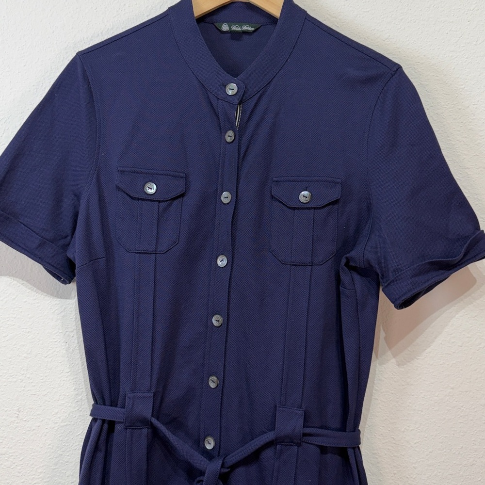 Brooks Brothers Classic Navy Button-Front Shirt Dress with Tie Waist size large - Picture 3 of 9